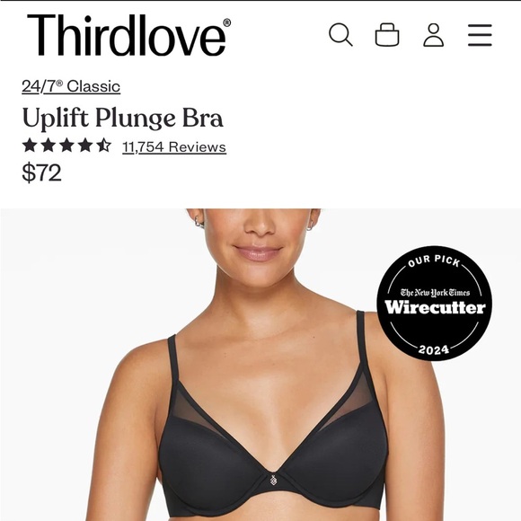 Thirdlove 24/7 Classic Uplift Plunge Mesh Bra Size 32F In Black - Picture 6 of 12